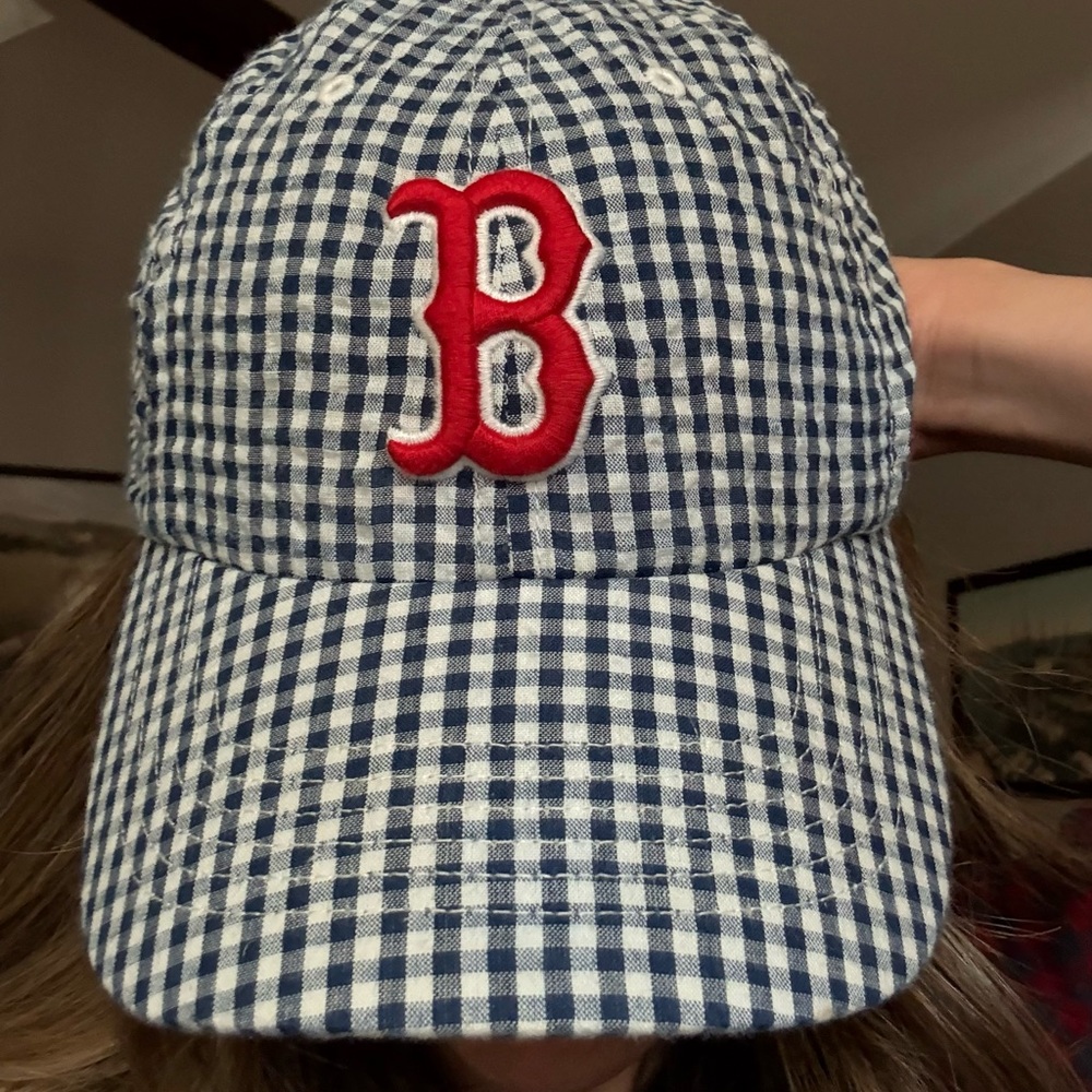 Blue and White Checkered women’s Boston Red Sox Hat